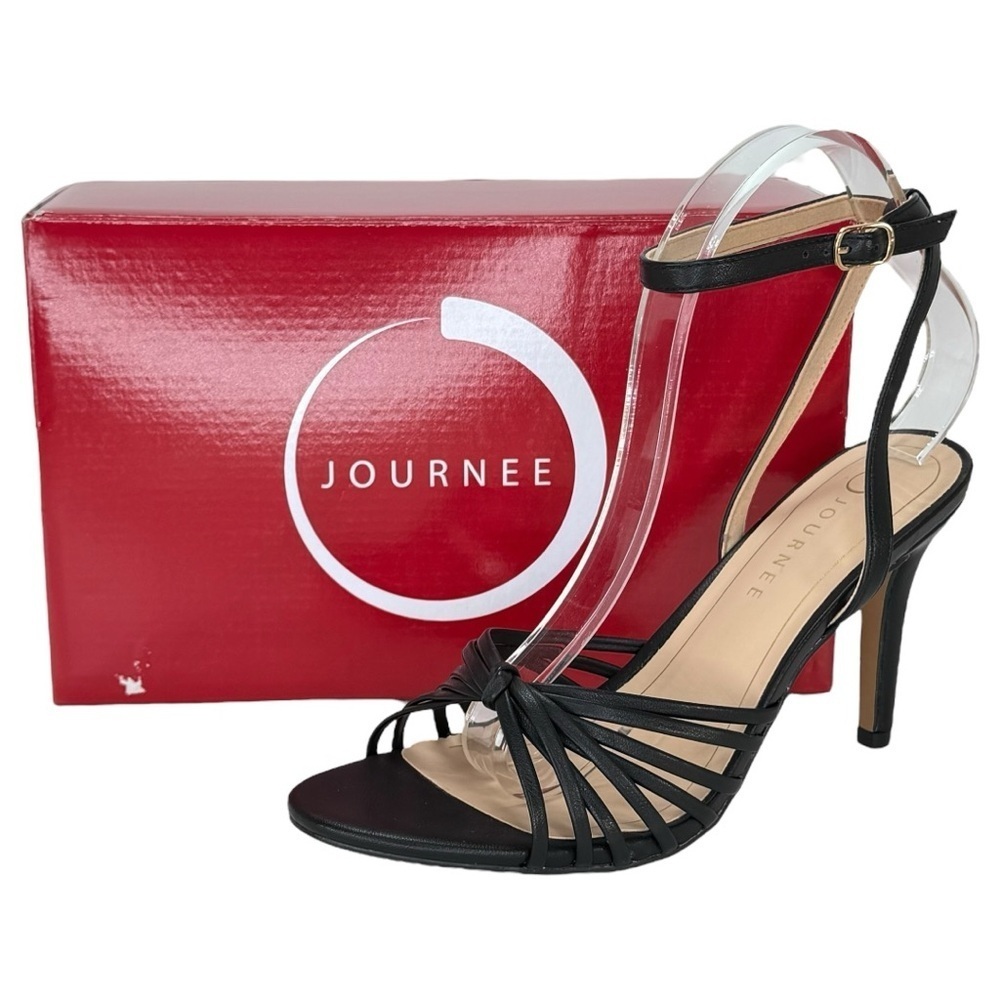 Journee Collection Vanita Black Faux Leather Womens Heels Size 10W - Picture 12 of 14